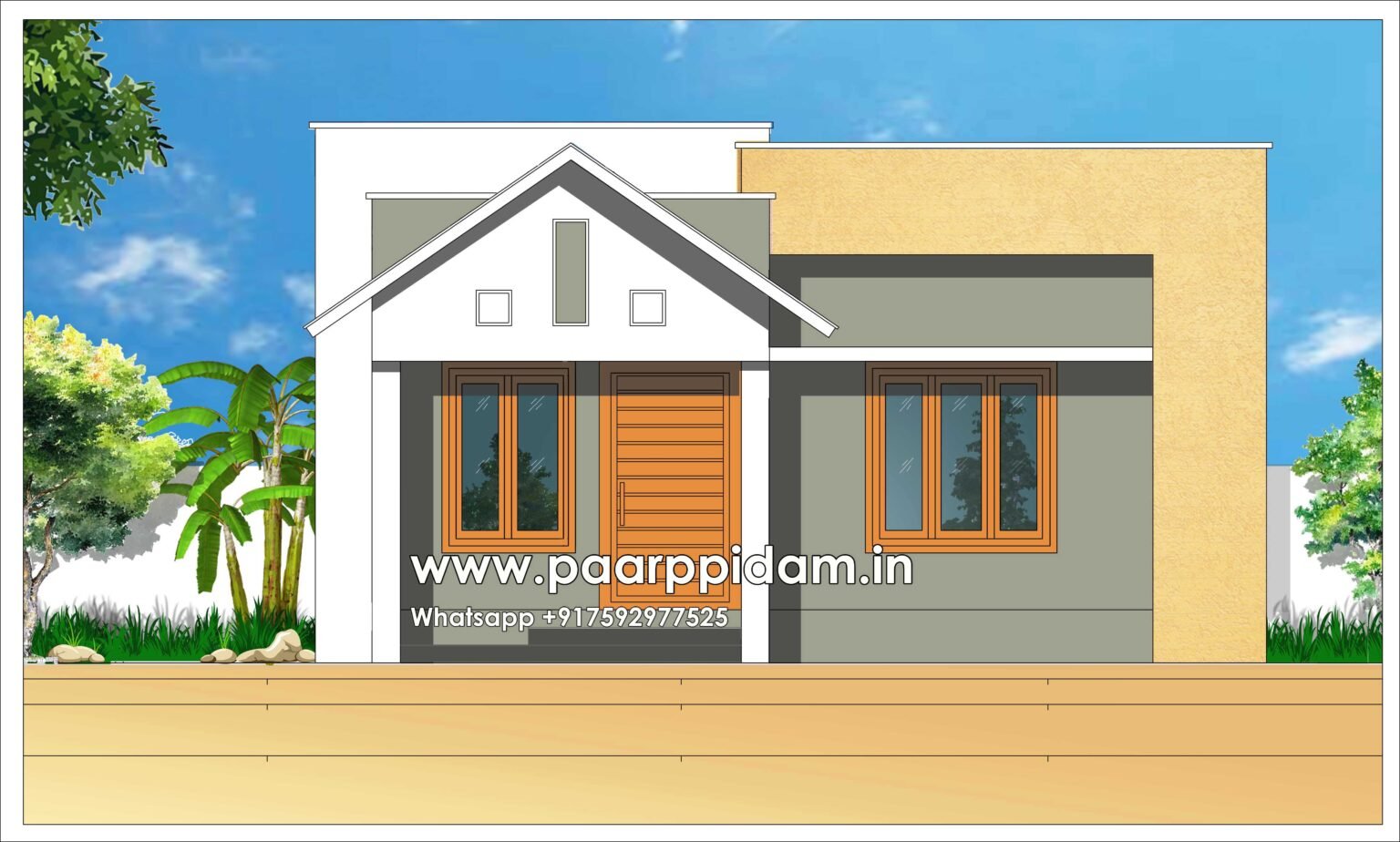 Single story villa elevation – House Plans Thrissur, Small Home Plans ...